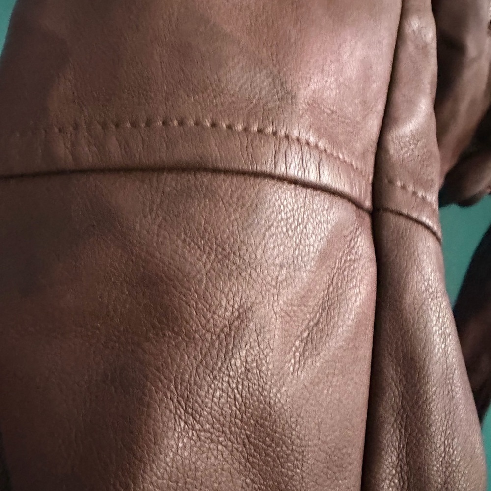 Avec Les Filles Anthropologie Brown Faux Leather Cropped Jacket Sz S - Picture 9 of 12